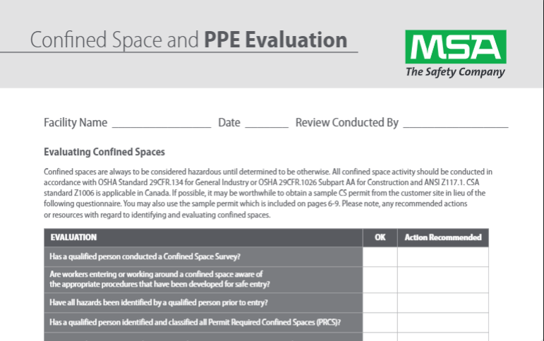 Confined Space and PPE Evaluation form thumbnail image